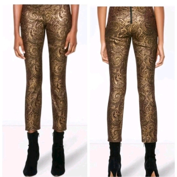 Alice + Olivia  Lamè Paisley Printed Straight Leg Pants Size 10 NWT - Picture 12 of 15